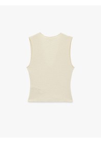 Resim Koton Bürümcük Kumaş Slim Fit Kolsuz V Yaka Bluz Ekru 6sak10015ek 