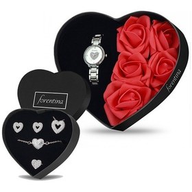 Resim Forentina Beyaz Güllü Kutuda Kalpli Bayan Kol Saati - Kalpli Takı 