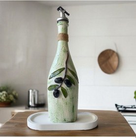 Resim El Yapımı Kabartma Seramik Uygulamalı Zeytin Dalı Desenli Cam Şiş 