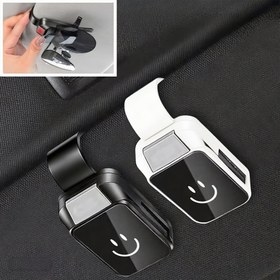 Resim Araba Gözlük Tutucu Klipsi - Dayanıklı ABS Plastik, Tek Elle İşlemeli, Tüm Araç Modellerine Uygun, Beyaz Neşeli Yüz Tasarımı, Arabalarda Güneşlik Bağlantısı için Güvenli, Araba Gözlüğü Aksesuarı | Minimalist Gözlük Klipsi | Parlak Bitiş Klipsi, Göz Gözlüğü Tutucusu 