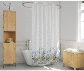 Resim Tropik Home Duş Perdesi Çift Kanat 2x120x200cm Kır Desenli Banyo Perdesi 16 Adet C Halka Hediyeli 