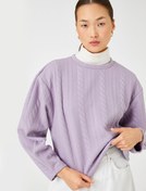 Resim Crop Sweatshirt Örgü Desenli Uzun Kollu 