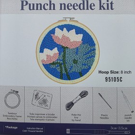 Resim Pembe Beyaz İki Çiçek Desen, 20cm Kasnaklı Panç Seti - 95105 