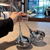Resim Paslanmaz Çelik Çorba Kepçesi Uzun Saplı Yanık Önleyici 2'li Set, Wok Süzgeç Kaşığı, Lapası Kaşığı Mutfak Aletleri Ev Mutfağı Gereçleri Günlük İhtiyaçlar 