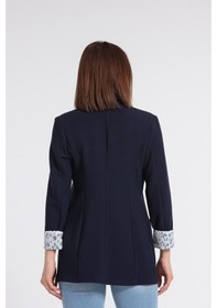 Resim Jument Yakalı Cepli Uzun Kol Katlamalı Blazer Kumaş Ceket-Lacivert 