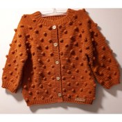 Resim Gümüş Düğme Unisex Bebek Taba Renk El Örgüsü Hırka 