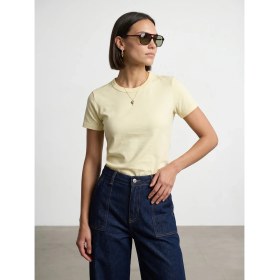 Resim Dilvin 32779 Bisiklet Yaka T-Shirt-Açık Sarı 
