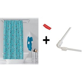 Resim Banyo Perdesi 4352 2x100x200, Perde Borusu Askı Aparatı Köşe Boru Beyaz Hediyeli, Duş Perdesi Seti Çok Renkli 