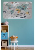 Resim Eğitici Dünya Haritası Dünya Atlası Çocuk Ve Bebek Odası Duvar Sticker -60x105-3821 - Renkli Çok Renkli 