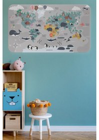 Resim Eğitici Dünya Haritası Dünya Atlası Çocuk Ve Bebek Odası Duvar Sticker -60x105-3821 - Renkli Çok Renkli 