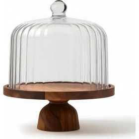 Resim Welcomein Homes Akasya Ahşap Standlı Cam Fanus – Ayaklı Kek ve Pasta Sunum Standı, Ahşap Servis Tabağı ve Cam Kapaklı Cake Stand 