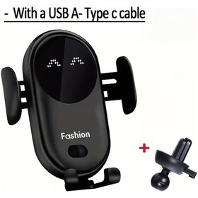 Resim Turcoshop11 Siyah 15w Hızlı Kablosuz Araba Şarj Cihazı Otomatik Kilitli Usb Type-c İphone 14 Galaxy S23 Uyumlu 