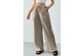 Resim Ghassy Co. Kadın %100 Cotton Müslin Ultra Hafif Palazzo Model Geniş Paça Keten Karışım Pantolon 