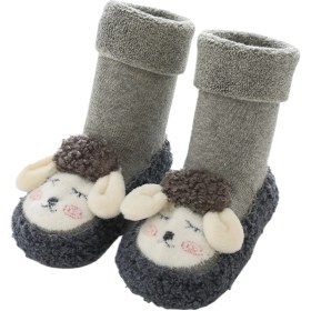 Resim Uıowoo Bebek Yer Çorapları-kalın Tüylü Halkalı, Nokta Kaymaz Tabanlı, Orta Konç-kışiçin Sıcak Ve Güvenli Gri 