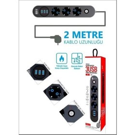 Resim Blic Ftr-01 3 Usb 3 Priz Girişli Termal Akım Korumalı Priz 0.2 M 