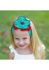 Resim Kız Bebek Çocuk Çiçek Detaylı El Yapımı Yumuşak Esnek Pamuklu Penye Saç Bandı - 6 - 18 Ay / Yeşil Kırmızı Yeşil Kırmızı Yeşil - Kırmızı 