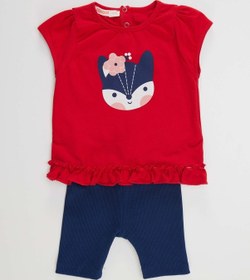 Resim Denokids Kırmızı Tilki Kız Bebek Tunik Tayt Takım Renkli Çok Renkli 