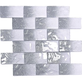 Resim Mutfak Tezgah Arası ve Iç Mekan Kaplama ve Dekorasyon Uygulamalarında Tüm Yüzeyler Için, 48X98MM. Beyaz-Gümüş Sim Efekti. 30X30CM. Fileli Kristal Mozaik. 