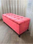 Resim Çizgi Kapitoneli Sandıklı Puf 90 Cm Siyah Ayak Pembe 