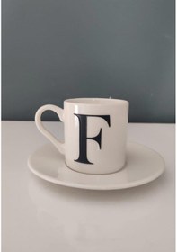 Resim Decorıum Kum F Harfli Kahve Fincanı Beyaz 