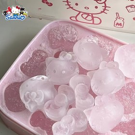 Resim Sanrio Hello Kitty Kapaklı Silikon Buz Küpü Tepsisi - Sevimli Karikatür Kedi ve Yay Şekilleri, Eğlenceli ve Yaratıcı İkramlar için Esnek DIY Buz Kalıbı, Tatil ve Özel Günler için Pembe Buz Küpleri 