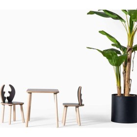 Resim Montessori Çocuk Çalışma Masa Ve 2 Sandalye Seti Deer Siyah Ahşap 