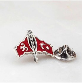 Resim 925 Ayar Gümüş Üç Hilal Türk Bayrağı Rozet Açık Gri 