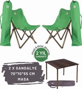 Resim Antrasit İskelet Yeşil Kılıf Sandalye ve 70x70x55 CM Kahverengi Ahşap Katlanır Masa Seti Bag The Joy