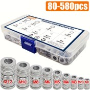 Resim 80-580 Adet Paslanmaz Çelik Düz Rondela Çeşitleri Seti (M2 M2.5 M3 M4 M5 M6 M8 M10 M12) Ev Dekorasyonu, Fabrika Onarımı, Mutfaklar, Mağazalar ve Dış Mekan İnşaatı için Uygun 