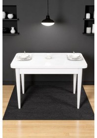 Resim Still Beyaz Mdf 70x110 Sabit Mutfak Masası Takımı Beyaz Metal Ayak 4 Siyah Sandalye Siyah 