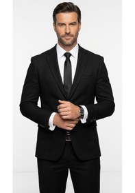 Resim Plus Scorpion Slim Fit Pike Dokuma Erkek Blazer Ceket Modern Şık Günlük Kombin Siyah 