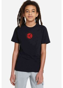 Resim Naruto Logo Baskılı Unisex Çocuk Siyah T-Shirt 