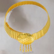 Resim Eski Türk Esintili Altın Tonlu Metal Kemer, İnci Çiçek Oymaları ve Püskül Detayları - Ayarlanabilir Düğün Kıyafeti Beli, Gelinler, Partiler, Festivaller için - Elverişli Aksesuar, Elbise ve Kıyafetler için, Düğün Kıyafeti Kemer, Parti Aksesuarı, Sophistike Stil, İnci Oymalar 