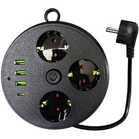 Resim Evimdeyokyok 3395 16A 4000 Watt 3xUsb - 1 Type-C Akım Korumalı Makaralı Anahtarlı 3'lü Priz 