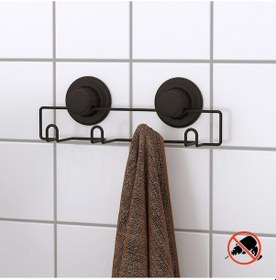 Resim Vakumlu Banyo Tuvalet Havlu Askısı 4 Kancalı Siyah Siyah 