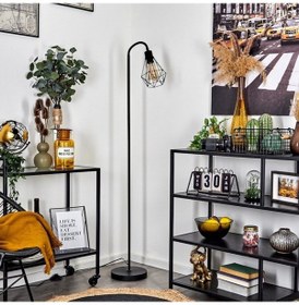 Resim Riolight Retro Siyah Kafes Metal Lambader Köşe Lambası(550610856) 