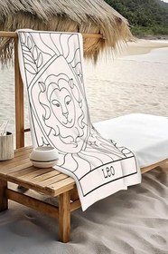 Resim Dijital Baskı Plaj Deniz Havlusu Aslan Burcu Desenli Peştamal HVL0048 