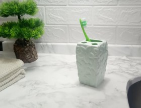 Resim 2 Adet Seramik Diş Fırçalık Çiçekli Su Yeşili 7x7x12cm Banyo Seti Çok Renkli 