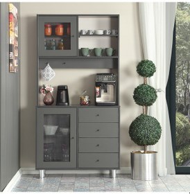 Resim Pasific Home Grano Kahve Köşesi Çok Amaçlı Kiler Dolabı, 96 cm, Antrasit 