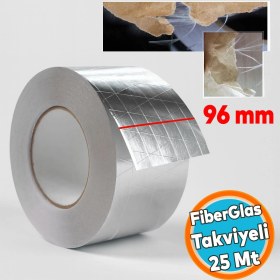 Resim Fiberglas Lif Takviyeli Yapışkanlı Alüminyum Folyo Bant 96 mm x 25 Metre Yanmaz Yalıtım Bandı 