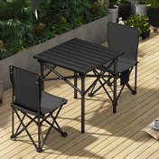Resim Taşınabilir Paslanmaz Çelik Katlanır Masa, Kamp Katlanır Masa ve Sandalyeler BBQ Standı Taşınabilir Açık Hava Ekipmanı, Kamp ve Barbekü için Uygun - Açık Seyahat için Kompakt ve Taşınabilir Tasarım 