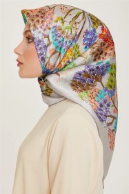 Resim Armine Çiçek Desenli Twill Saf İpek Eşarp 9209d 36 Çok Renkli 