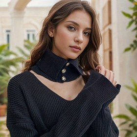Resim 1 Adet Kadın Sahte Yaka Eşarp - Şık Düğmeli Boyun Isıtıcı, Dış Mekan & Günlük Kullanım için Yumuşak Esnek Düz Renkli Kış Aksesuarı, Makinede Yıkanabilir, Soğuk Hava Ekipmanı, Dokulu Örgü Giysi, Stil Detaylı Düğme, Şık Boyun Takısı, Dayanıklı Triko, Ofis Giyimi 