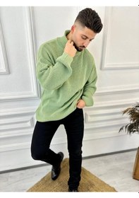 Resim Elku Moda Boğazlı Erkek Kazak Oversize Balıkçı Yaka Geniş Salaş Triko Kazak Yeşil 