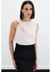 Resim Sateen Tek Omuz Detaylı Bluz - Pudra-136133 Pudra 
