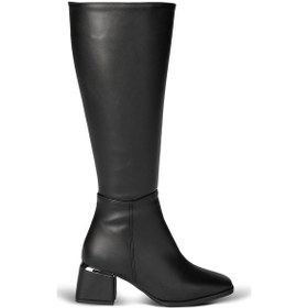 Resim Kadın Topuk Detaylı Yandan Fermuarlı Uzun Çizme Siyah 