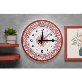 Resim Kanaviçe Nakış Desenli Otantik Duvar Saati Kırmızı 