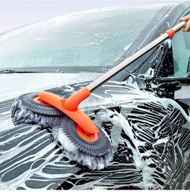 Resim 360 Dönebilen Teleskopik Mikrofiber Araba Yıkama Fırçası Çift Başlıklı Oto Temizlik Mopu Turuncu 