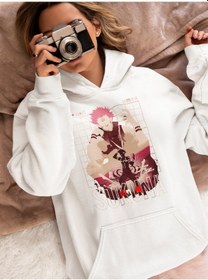 Resim Sevbano Ryomen Sukuna Baskılı Unisex Oversize Jujutsu Kaisen Anime Hoodie beyaz 