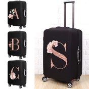Resim 1 adet Siyah Polyester Elastik Bagaj Kılıfı Harf Baskılı (A, B, C), Çiçek & Sim Tasarımı, Elde Yıkanabilir Valiz Koruyucu 45.72-81.28 cm El Bagajları için, Seyahat Aksesuarı 